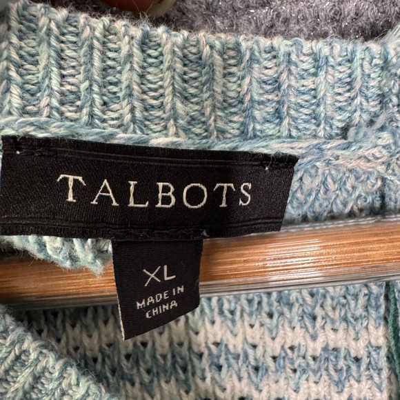 Talbots Sweater Womens XL Blue White Striped Open Knit Casual Coastal Pullover - Picture 3 of 11